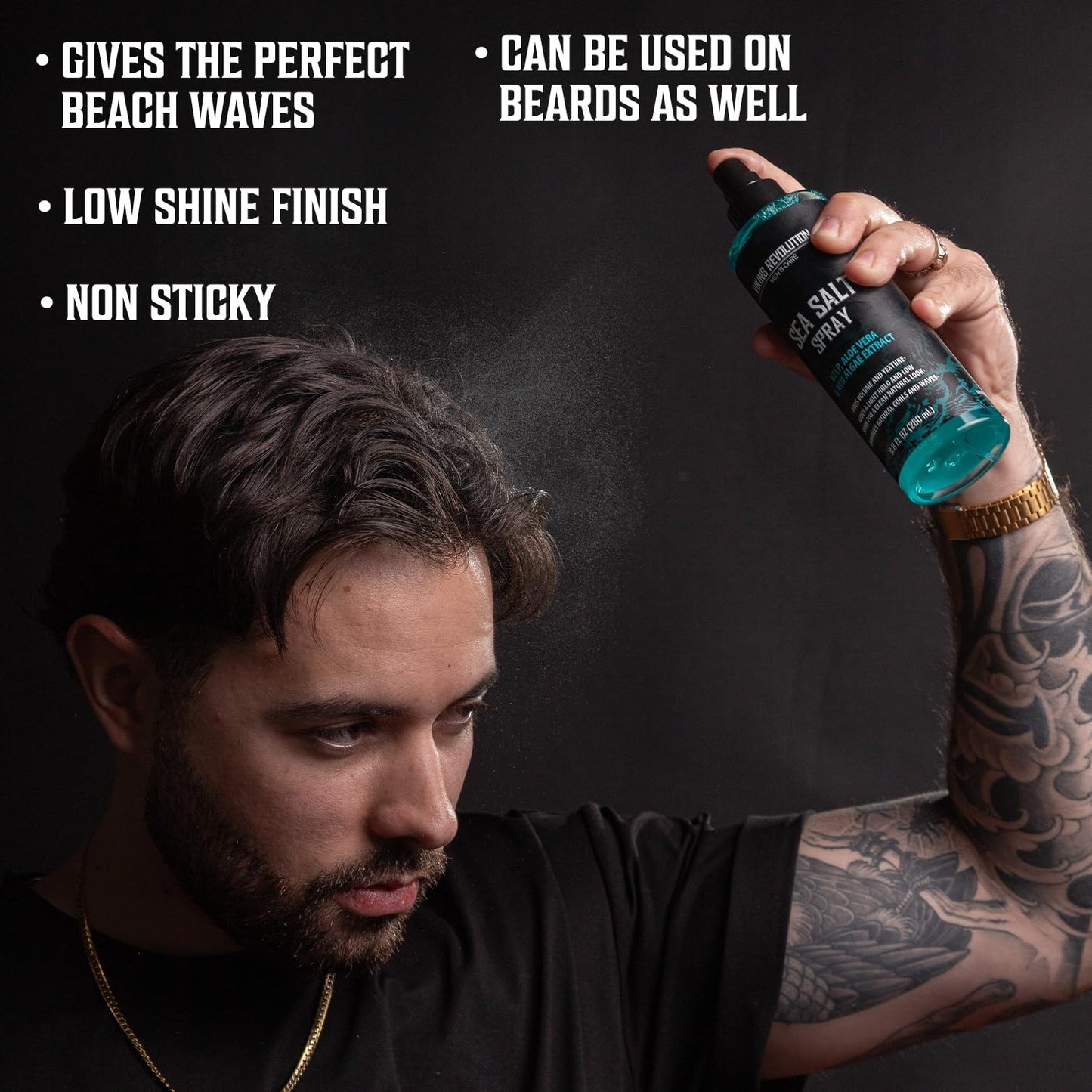 Viking Revolution Sea Salt Spray for Hair Men (8fl oz), Matte Sandalwood Hair Clay (2 oz) and Hair Styling Powder for Men (1oz) - Men Hair Styling Kit - The Ultimate Trio for Texture, Volume, and Hold