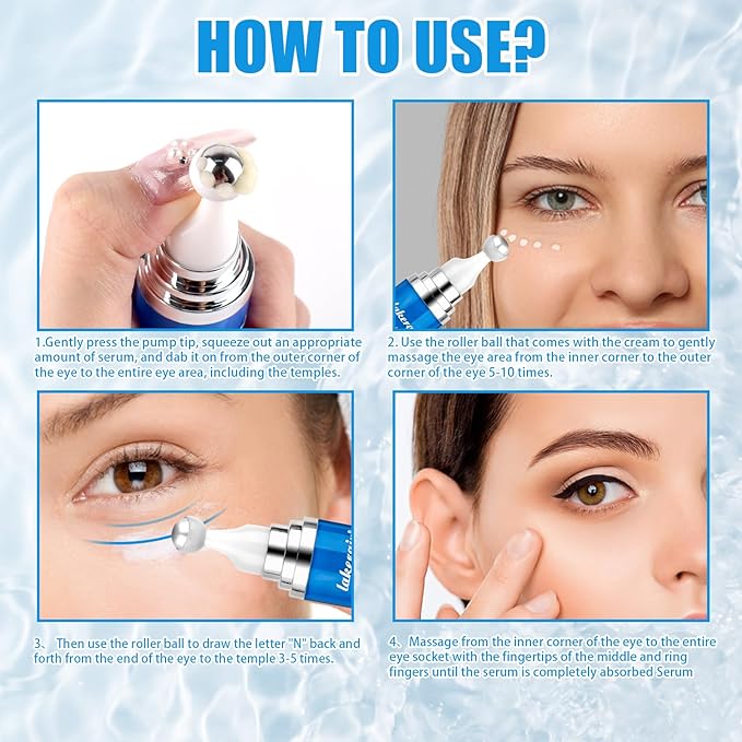 5% Caffeine Eye Serum with 360° Massage Rollerball Topper,Caffeine Cream for Dark Circles,Wrinkles,Puffiness and Fine Lines,Under Eye Roller Cream Treatment for Women and Men