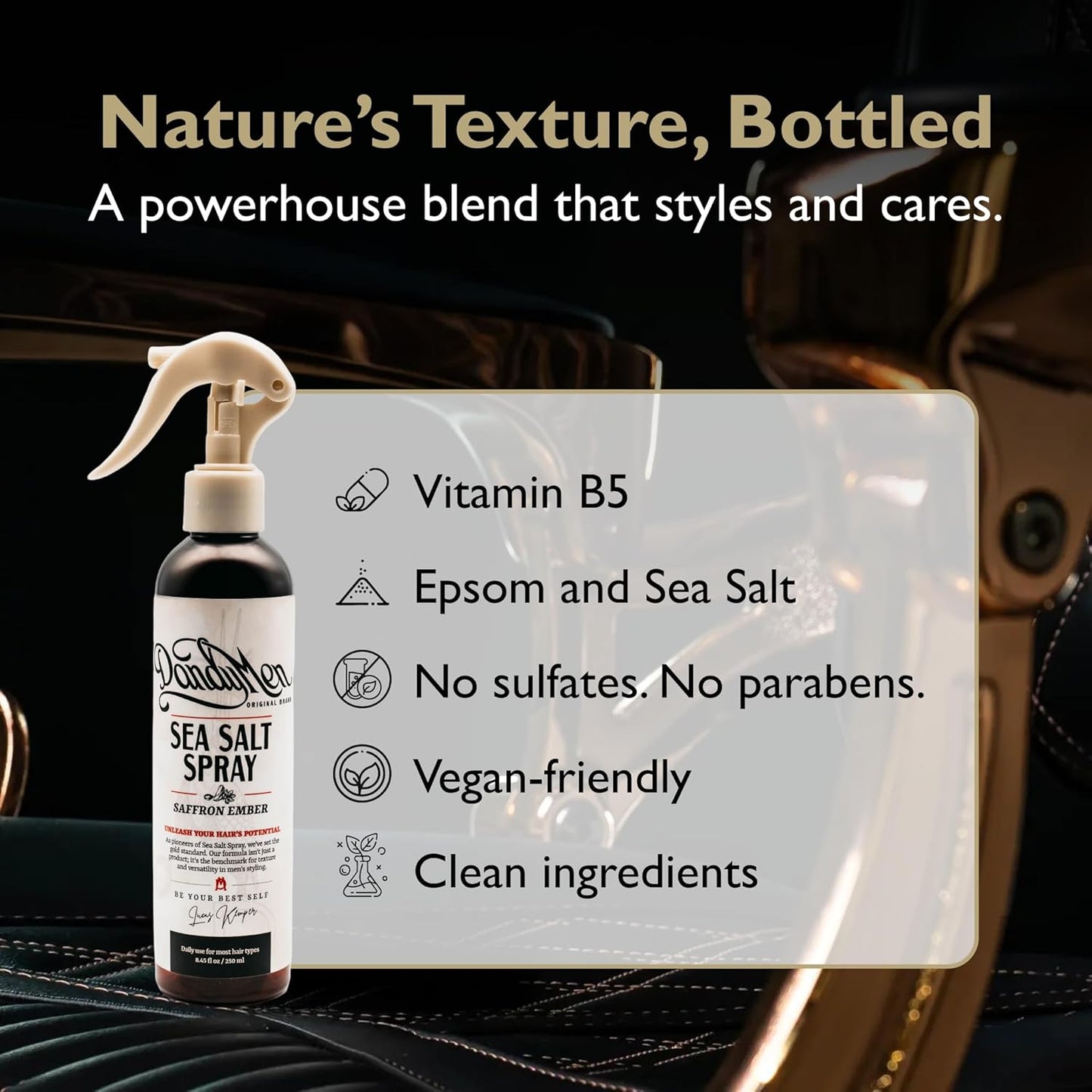 Sea Salt Spray – Lightweight Texture, Volume, and Flexible Hold with Epsom Salt & Pro-Vitamin B5 (8.45 oz, Saffron Ember)