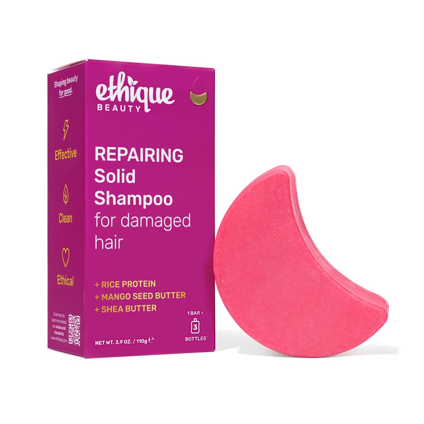 Ethique Rice Protein Repairing Shampoo Bar for dry, damaged hair - Plastic-Free, Vegan, Cruelty-Free, 3.88 oz - Formerly Sorbet
