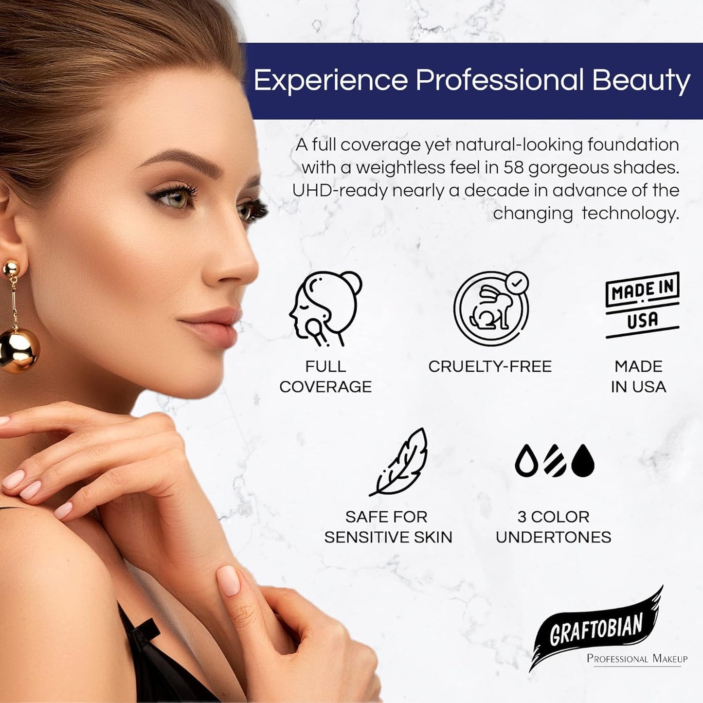 Graftobian HD Glamour Crème Foundation 1/2oz, Weightless Full Coverage Makeup, 65 Inclusive Shades, For All Skin Types, Natural or Full-Glam Looks, For Professionals and Beginners (Serenity)