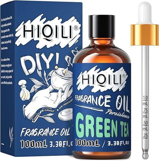 IQILI Green Tea Essential Oil 100ml - Fresh Clean Fragrance Oil for Women and Men, DIY Candle Soap Making, Scented Oil for Home Diffuser, Laundry 3.38 Fl Oz
