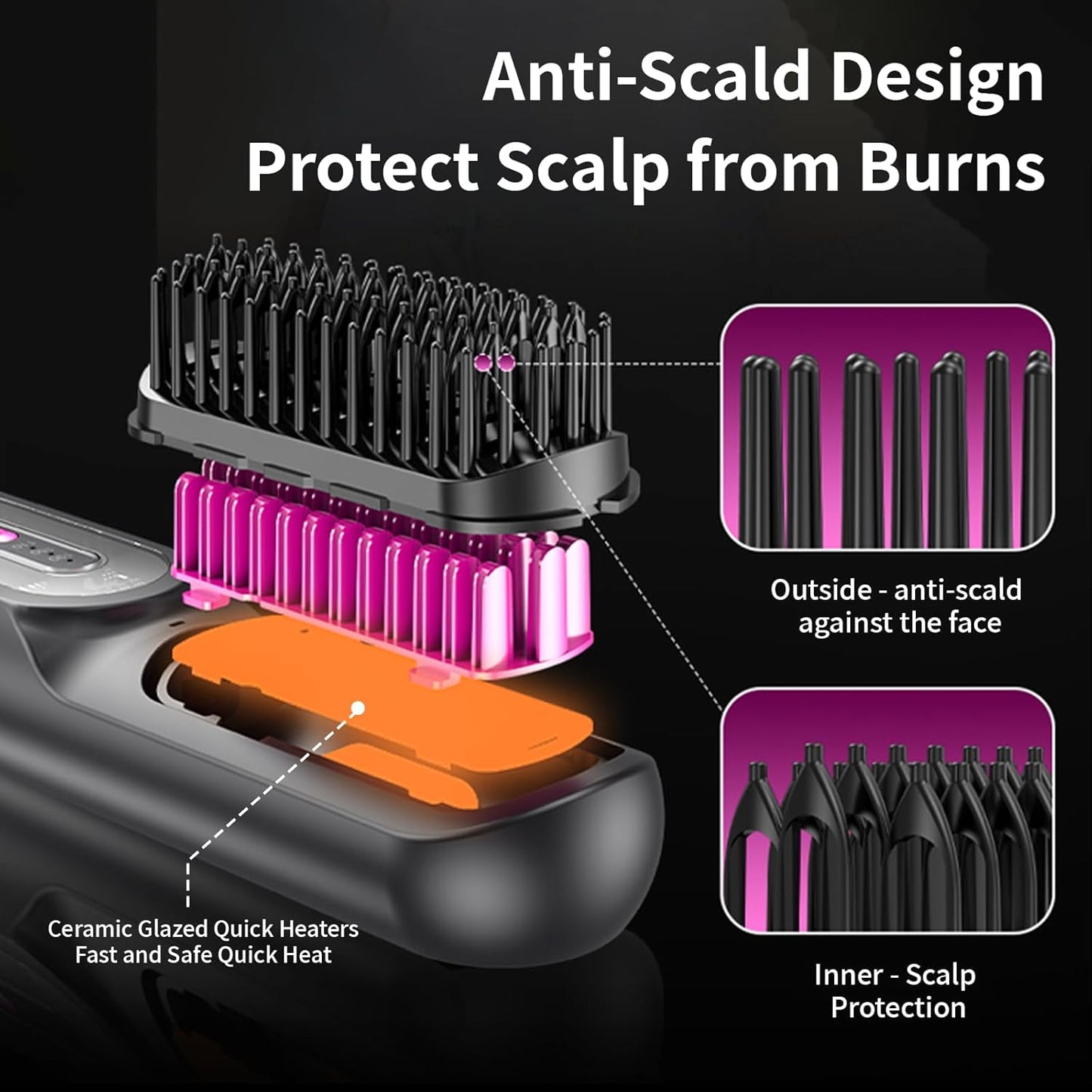 Travel Brush for Women, Portable Cordless Hair Straightener Brush, Mini Hair Straightener with 9600mAh Battery, Fast Charging & 100M Negative Ions - Cordless Portable Styler for On-The-Go (Pink)