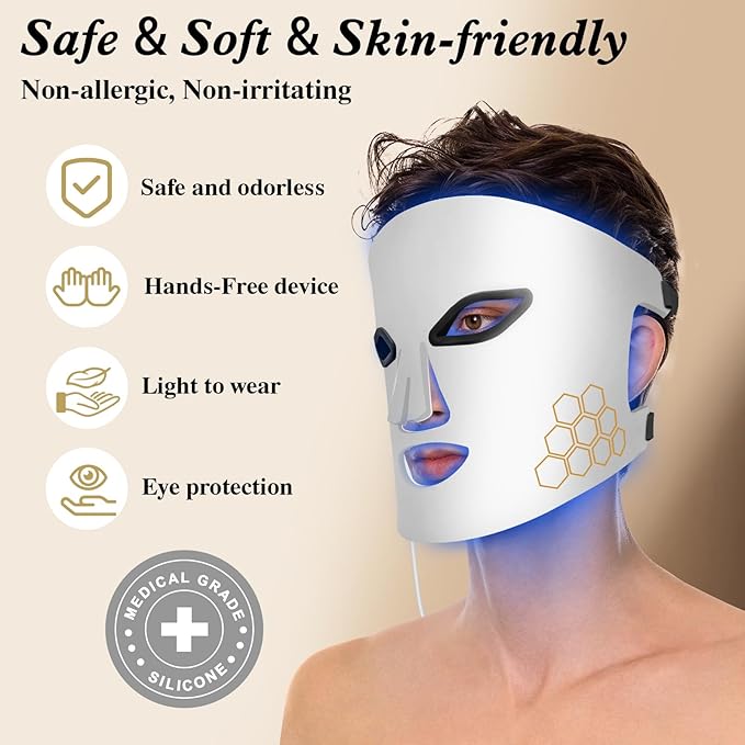 Red Light Therapy for Face, Infrared LED Face Mask Light Therapy 4 Light Waves with 850nm Near Infrared, Portable Rechargeable Red Light Therapy Mask Skincare Device for Facial Rejuvenation