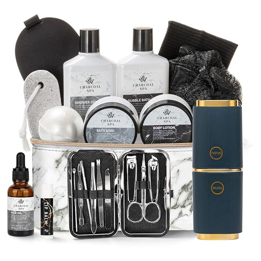 Bath Gift Basket for Men and Women, 23pcs Charcoal Luxury Home Spa Kit for Father and Mother Spa Kit in Cosmetics Bag Father's Day Birthday Gift for Christmas from RA ROSA ACCA