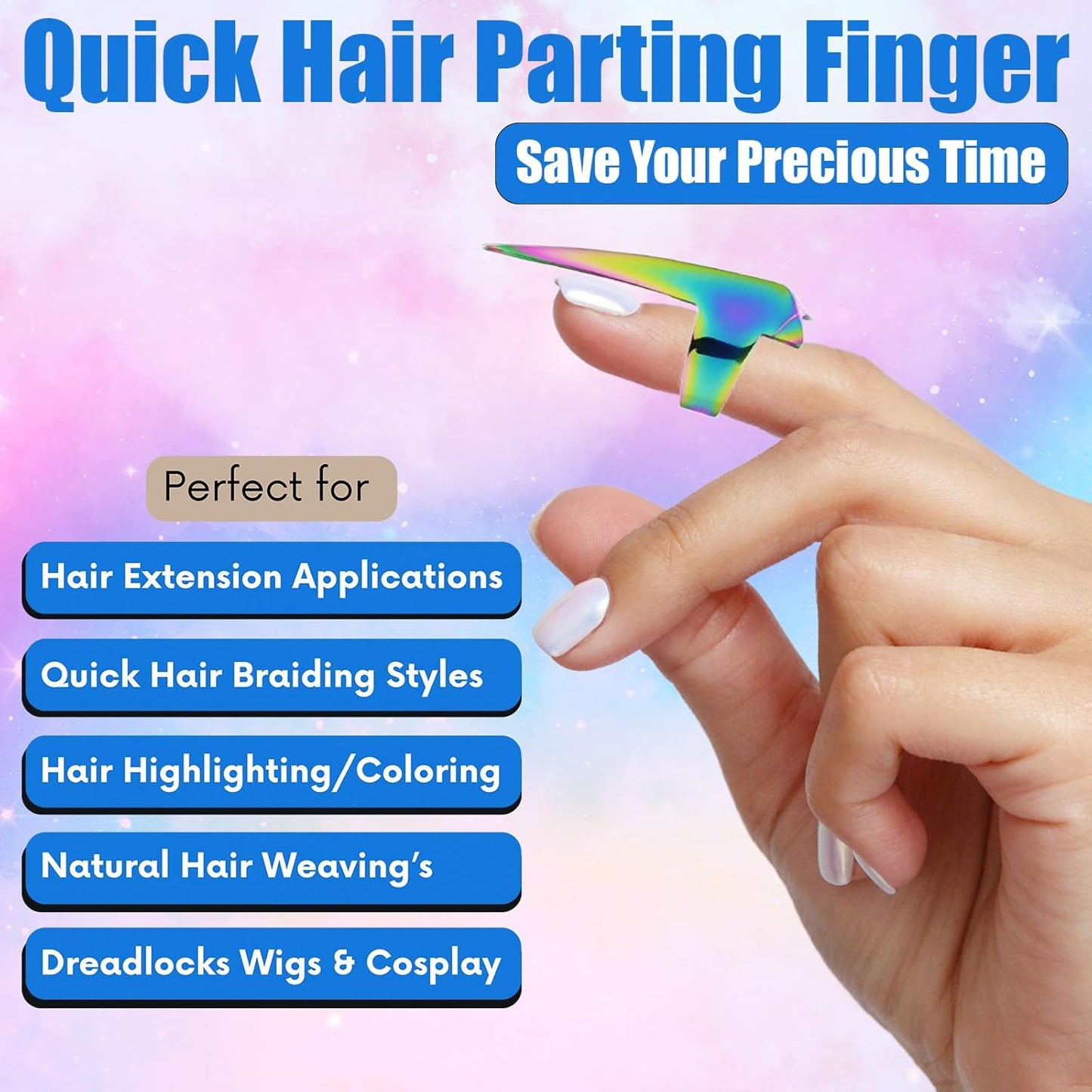 Quick Hair Parting Tool & Braid Sectioning Ring- Stainless Steel Stitch Braid Tool Finger for Durable Dreadlocks Wig & Installation of Human Hair Extensions Braiding Tools (Rainbow)