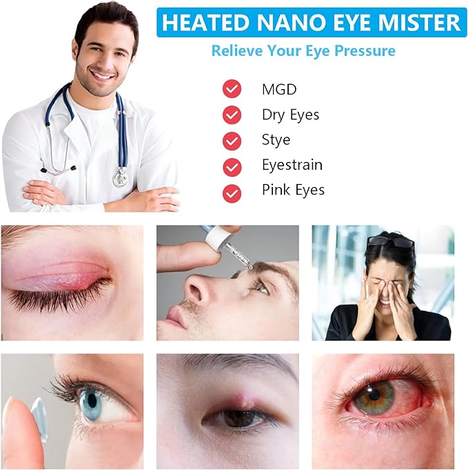 Heated Nano Eye Mist Sprayer,Portable Eye Mister with Warm Compress Moist Heat for Relief Dry Eyes and Stye,Eye Drops Tool,Rechargeable Electric Eye Steamer for Eyelid,Eye Skin SPA