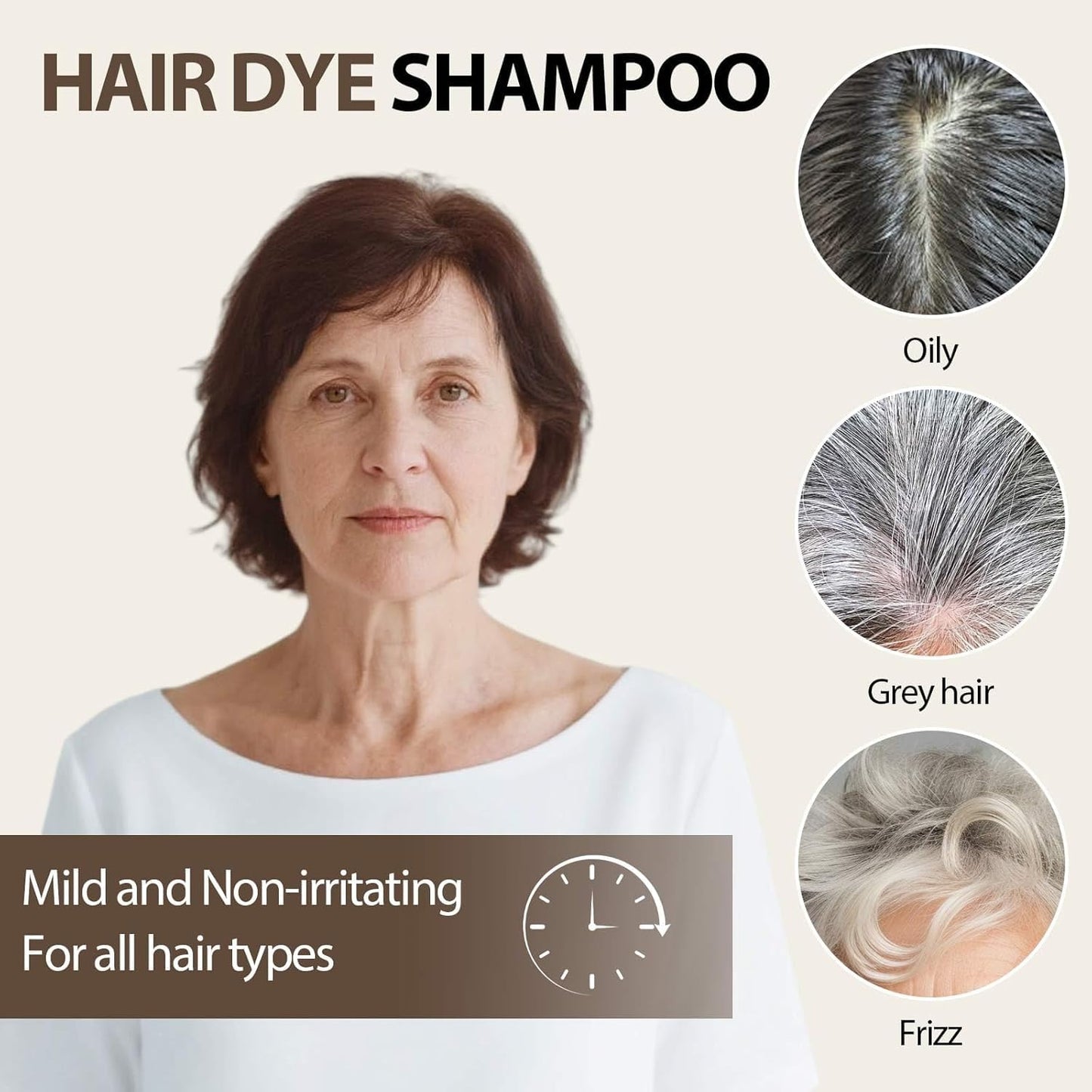 Brown Hair Dye Shampoo, 3 in 1 Instant Hair Color with 15 Min Gray Coverage, Natural Semi-Permanent Herbal Shampoo for Men & Women