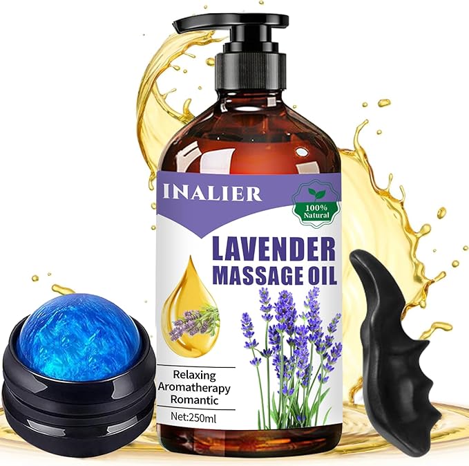 Mothers Day Gifts for Wife,Lavender Massage Oils for Date Night,Massage Oil for Massage Therapy,﻿Lavender Oil with Massage Roller Ball & Thumb Saver Massager,SPA Relaxing Massage Oi for Soothing