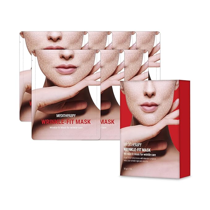 MEDITHERAPY Wrinkle fit Korean Mesh Sheet Masks (7EA), Collagen Mesh Sheet Mask for Glowing Skin, Daily Facial Mask, Hyaluronic acid Facial Mask, Korean Skincare