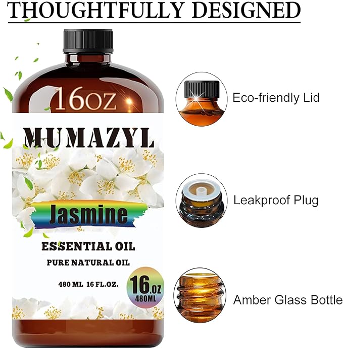 Jasmine Essential Oil, Jasmine Oil 16 Fl Oz 480ML for Diffuser Humidifier Yoga Cleaning DIY Candle Soap Making Essential Oils