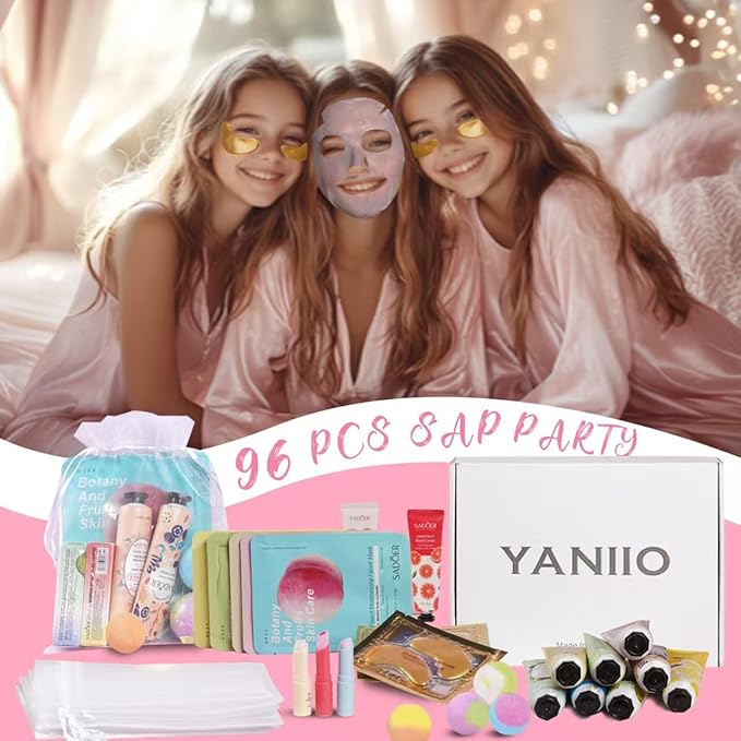 84 Piece Girls Spa Party Supplies Set, Face Masks, Hand Creams, Eye Patches, Bath Bombs, Lip Balms, 12 Person Kit