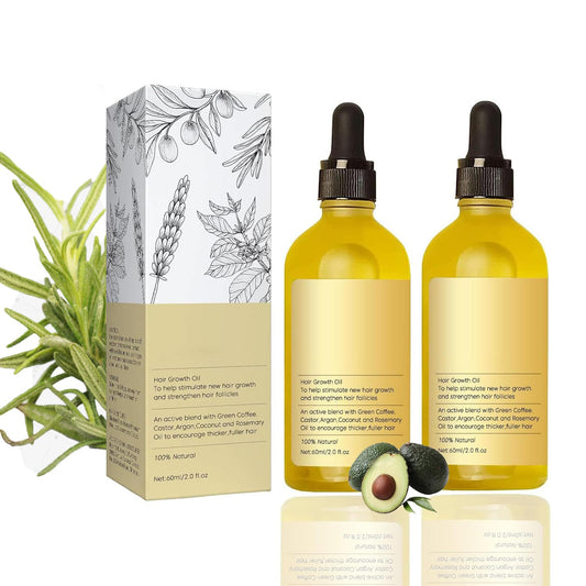 Natural Rosemary Hair Growth Oil - For Dry, Damaged Hair & Thinning Hair - Strengthening & Nourishing Treatment - 2 Fl Oz (60mL)2PCS