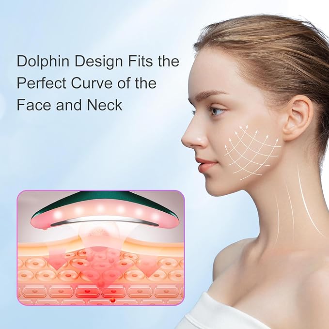 Neck Face Massager, Skin Care Face Massage Tool, 3-in-1 Facial Massager, Face Sculpting Tool with Thermals, Vibration (Green)