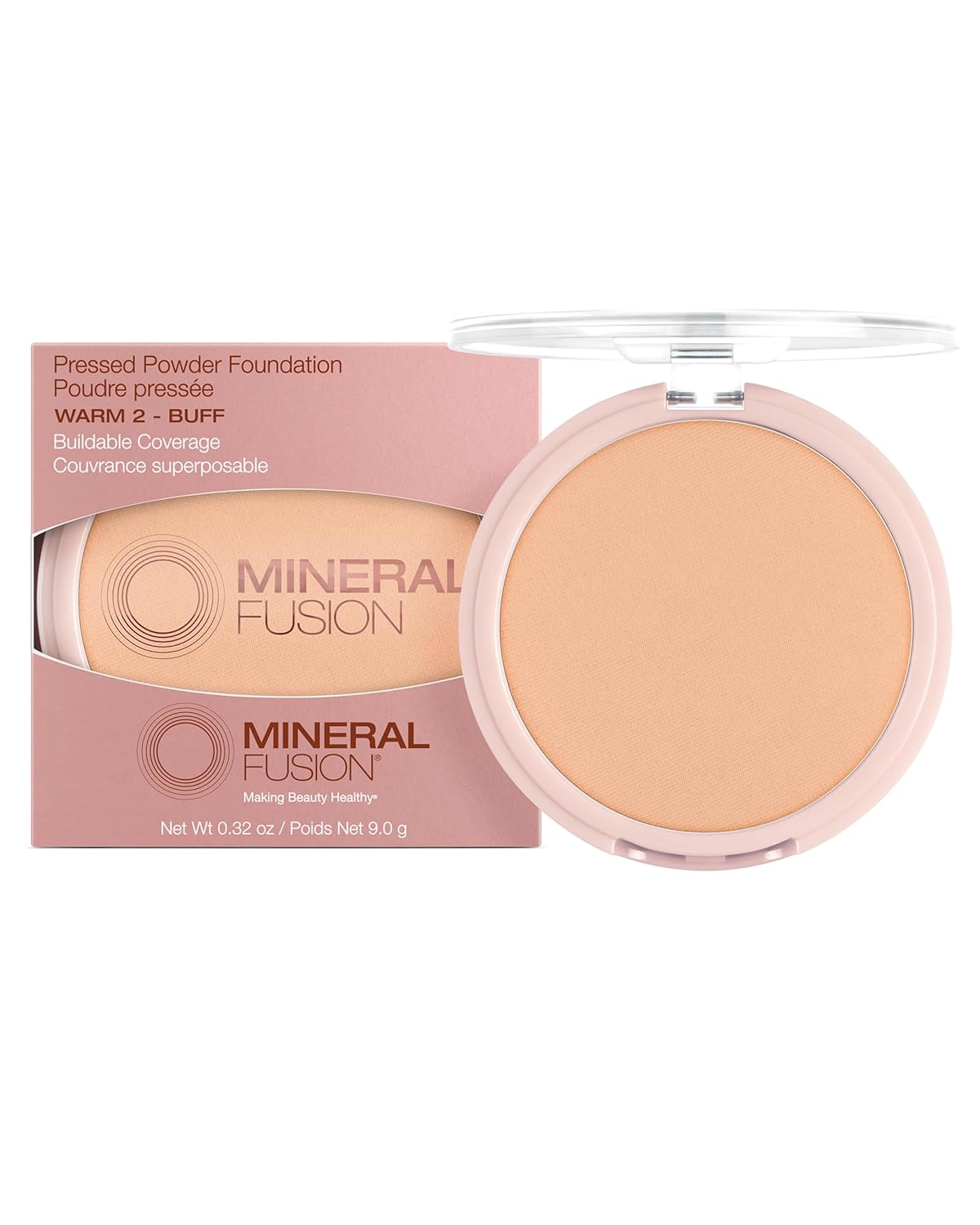 Mineral Fusion Pressed Powder Foundation - Matte Finish Face Powder for Medium Skin with Yellow Undertones - Age Defying Natural Makeup - Talc Free, Vegan, Hypoallergenic (Warm 2)