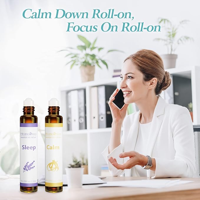 Aromatherapy Essential Oils Roll On Set, Natural Pre-diluted Blend Oils for Skin Use, Relaxation Gift for Women & Men, Pack 6 x10ml