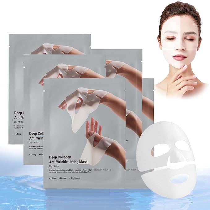 Deep Collagen Anti Wrinkle Lifting Mask, Collagen Mask, Deep Hydrating Firming Overnight Hydrogel Mask, Pore Minimizing, Elasticity Improvement(5PCS)