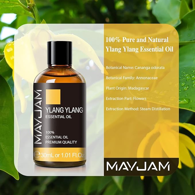 Ylang Ylang Essential Oil with Glass Dropper, MAYJAM 1.01fl.oz Ylang Ylang Oil Essential Oils for Diffusers, Humidifier, Yoga, Soap Candle Making