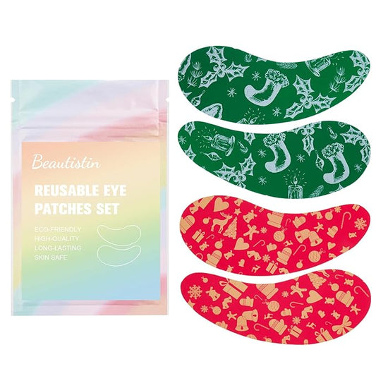 Under Eye Patches Silicone - 2 Pairs Reusable Eye Patches, Christmas Gifts for Women, Eye Wrinkle Patches, Reusable Under Eye Mask, Plump Fine Lines & Wrinkles, Christmas Red & Green