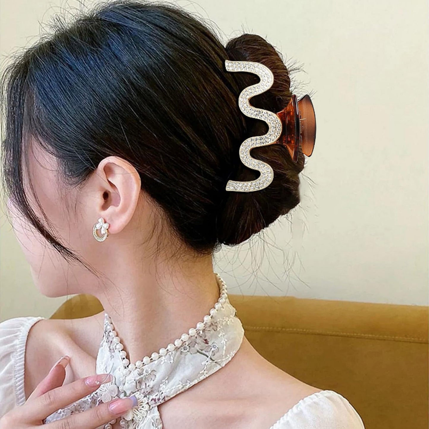 SINIDE Rhinestone Hair Claw Clips, Crystal Plastic Jaw Clip Nonslip Acrylic Claw Clips for Thick Long Hair, Large Fashion Clamps Accessories for Women Ladies Strong Hold Barrette for Styling (2 Pack)