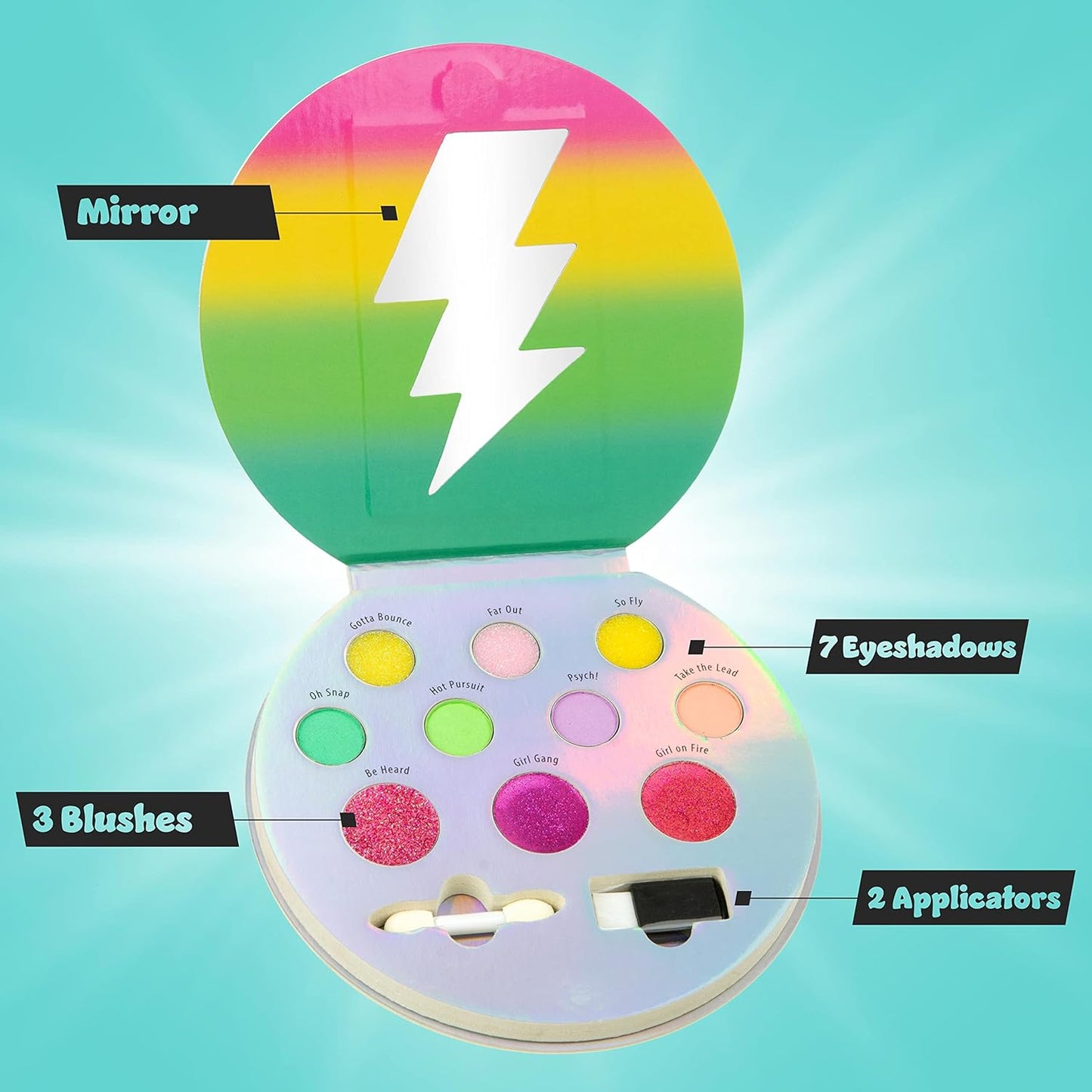 Always Win Glisten & Glitter Makeup Palette 10 Color Eyeshadow Palette & Blush Makeup Novelty Beauty Set, Fold Out Compact with Mirror, Washable, Non-Toxic