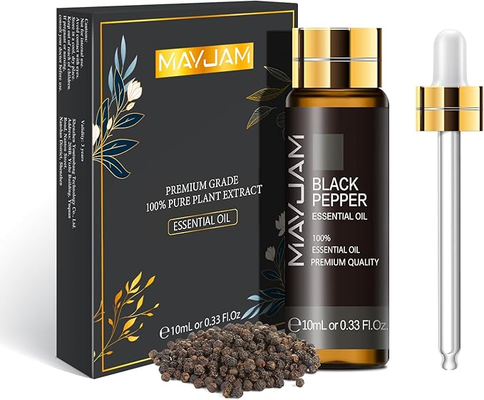 Black Pepper Essential Oil, MAYJAM 10ML/0.33FL.OZ Premium Black Pepper Oils for Soap Candle Making, Diffuser, Bedroom, Living Room, Office
