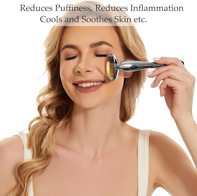 I·B·N G Jade Face Roller, Facial Tools Face Rollers for Women, Face Massage Skin Care Beauty Tools with 3 Interchangeable Heads (Cat Eye+Black)