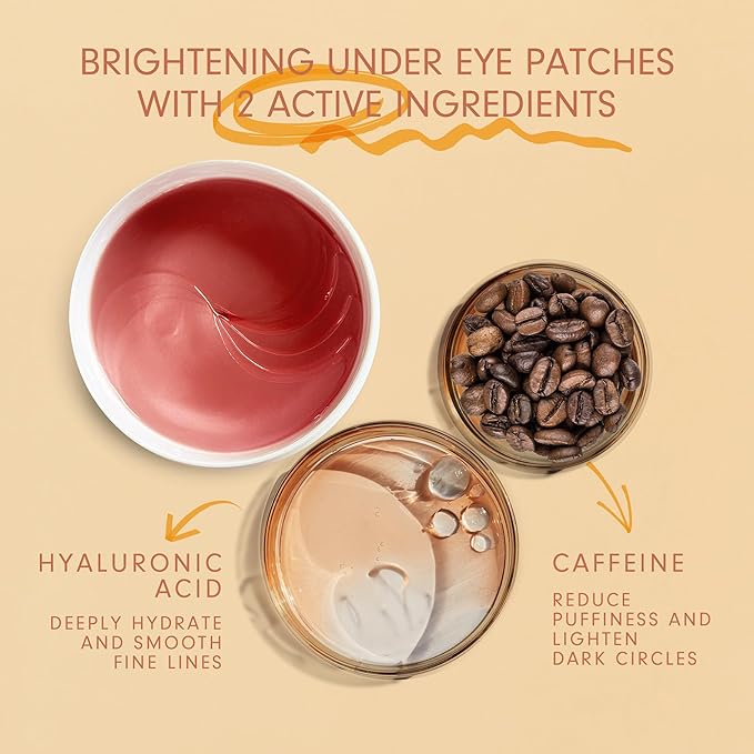 Dersie Eye Patches for Puffy Eyes and Dark Circles: Reduce Puffiness and Dark Circles - Brightening Caffeine Eye Patches with Hyaluronic Acid - Awakening and Hydrating (30 Pairs)