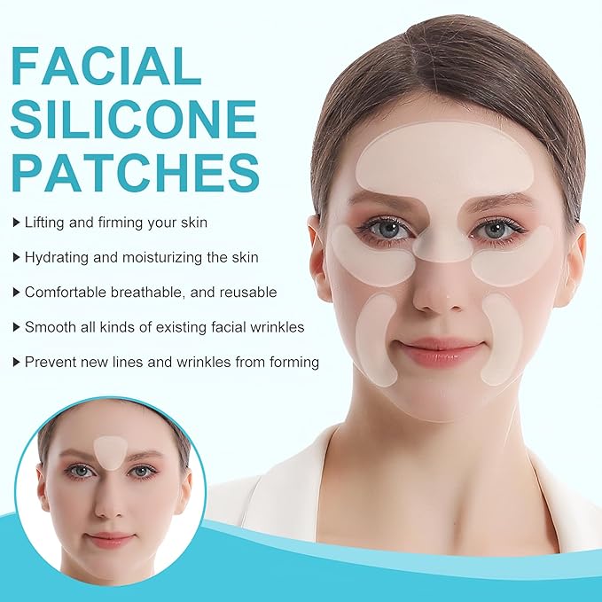 Silicone Face Patches, invisible Facial Patches to Reduce Fine Wrinkles, Forehead, Frown, Smile, crow’s feet Lines, Reusable Wrinkles Treatment for Women 6 Pcs Set