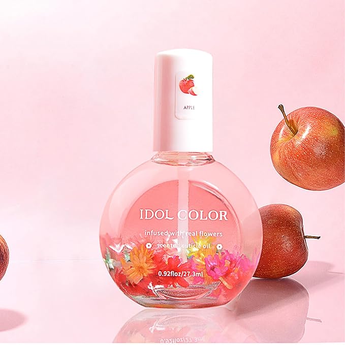 Flowery Scented Cuticle Oil, Infused with Real Flowers, Cuticle Revitalize Oil, Nail Oils For Growth And Strength, Cuticle Remover - Nail Strengthener - Cuticle Softener (0.92 fl.oz, APPLE)