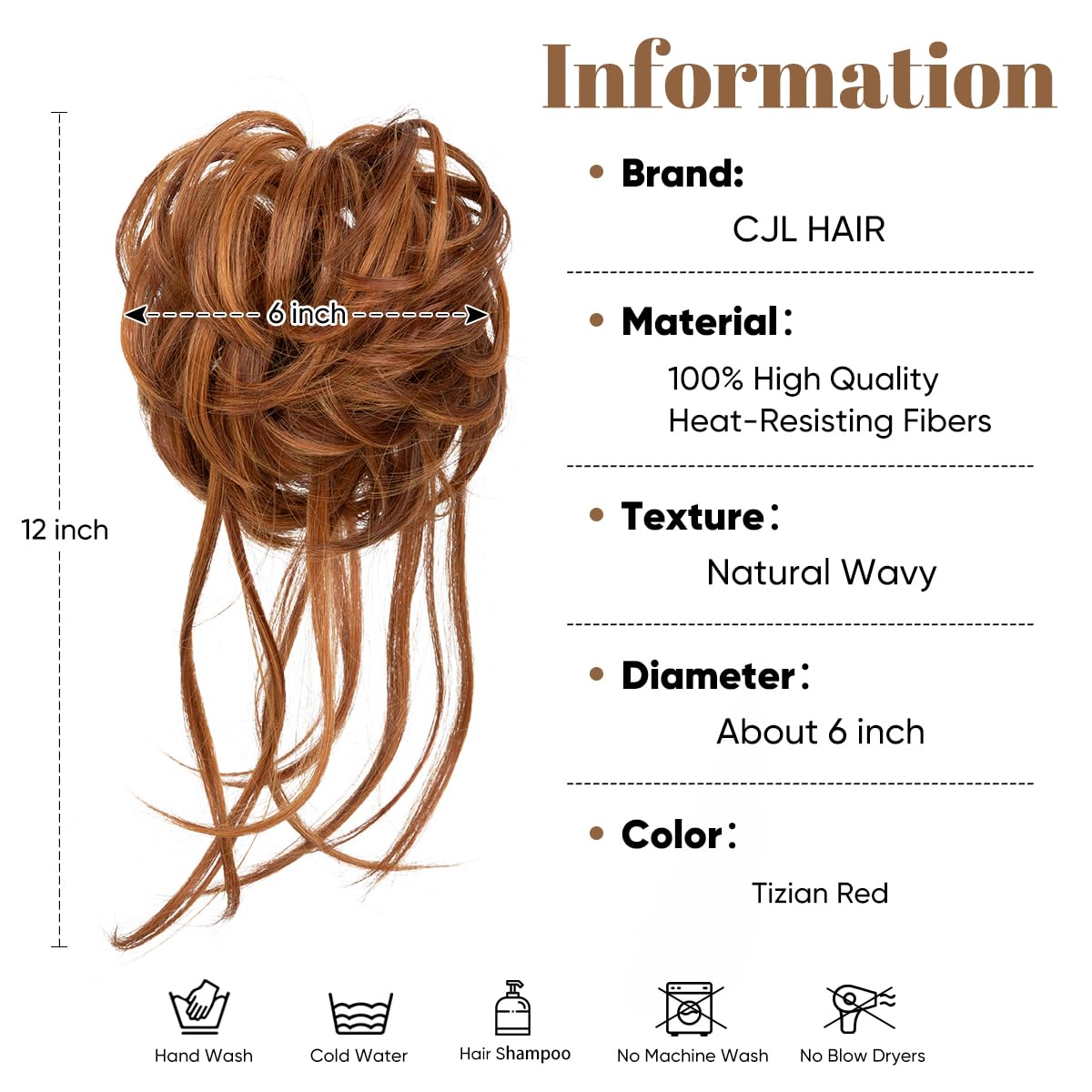 CJL HAIR Messy Bun Hair Piece Curly Hair Bun Extensions with Straight Tails Synthetic Hair Scrunchies Ponytail Hairpieces for Women Tizian Red