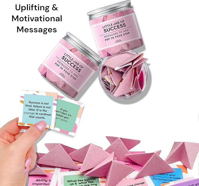 Success Jar filled with Uplifting Positive Message Quote Cards, Keepsake Gift for Girls, Women, Affirmation Cards for Encouragement and Motivation with Unique Gift Box