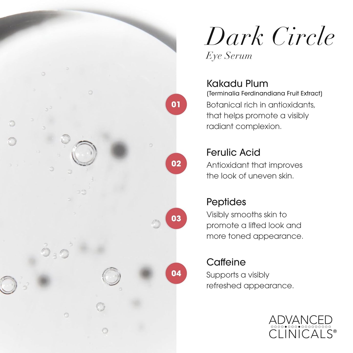 Advanced Clinicals Dark Circle Caffeine Under Eye Serum For Face With Hyaluronic Acid Moisturizer + Peptides | Brightening Vitamin C Serum Helps Improve Look Of Puffy Eye & Fine Lines, 1.75 Fl Oz