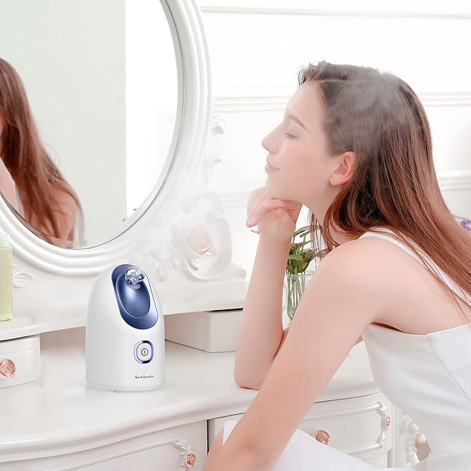 Newbealer Facial Steamer, Mini Aroma Face Steamer, Nano Ionic Hot Mist Face Humidifier for Facial Deep Cleaning, Home Sauna Spa Sprayer with 9 Pieces Acne Remover Kit (Blue, 160 ml)