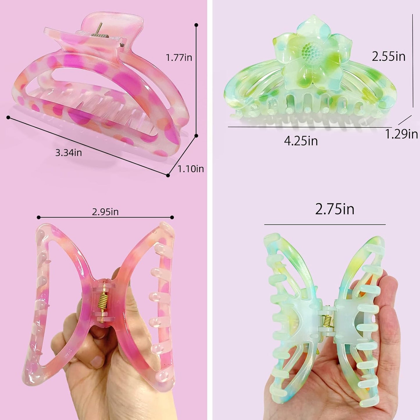 Hair Clips for Women,6PCS Big Flower Claw Clips for Thick Thin Hair,Strong Hold Cute Hair Accessories for Girls,Nonslip Beach Vacation Essentials Summer Accessories (full-colored)