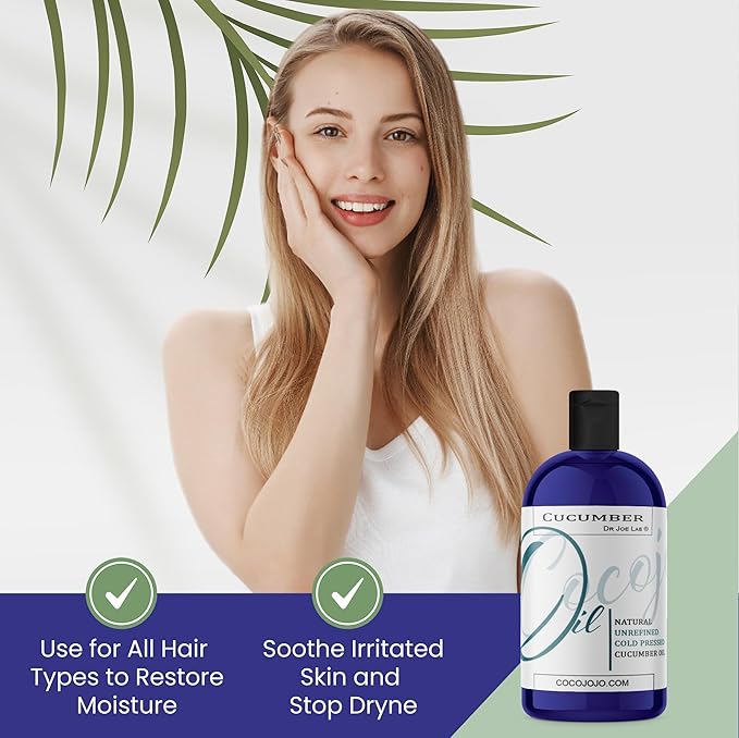 Dr Joe Lab Cucumber Seed Oil - Pure, Unrefined, Cold Pressed, Undiluted, Non-GMO, Virgin Carrier Oil for Skin, Hair, Nails, Body, Face, Beard - 16 Ounces - Nourishing Hydrating Moisturizing Bulk