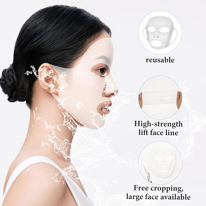5 Sheets Silicone Face Mask Cover Reusable Moisturizing 3D Facial Mask Holder Prevent Evaporation Falling Transparent Skincare Beauty Ear-Hook Loops Cryo Rubber Face Mask Spa Tool