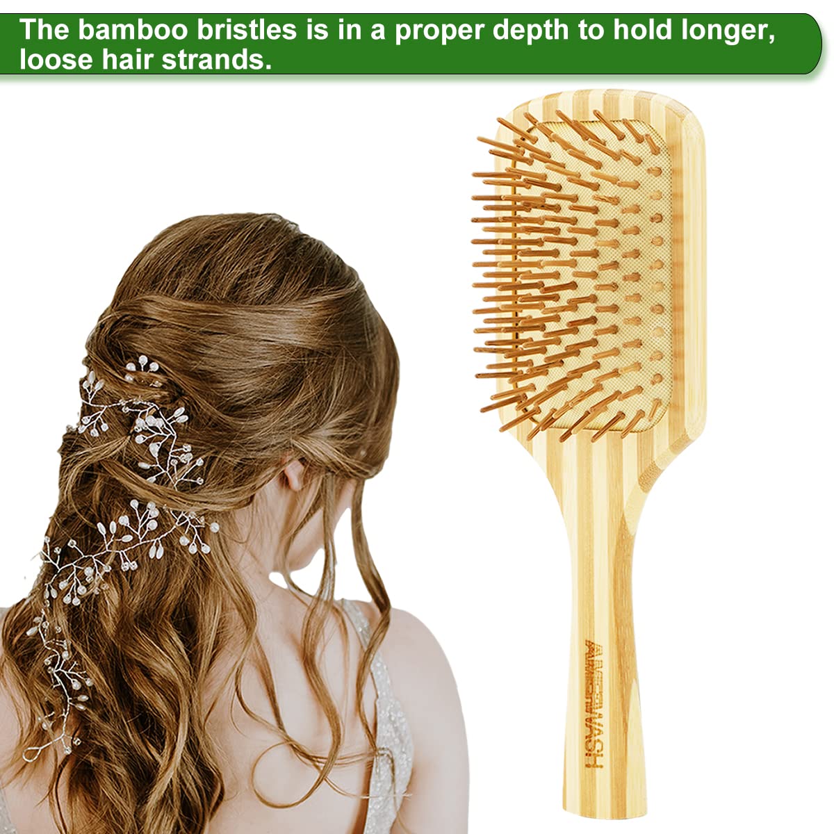 Bamboo Hair Brush with Cleaner Tool, Large Paddle Wooden Detangling Brush Perfect for Women Men Thick Curly Hair, Bamboo Bristles Help Hair Growth, Enhance Shine & Health, Massaging Scalp