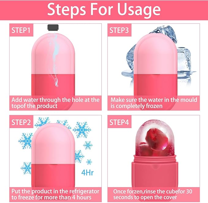 KOGITI Ice Mold for Face，Ice Roller for Face & Eye, Beauty Facial Ice Rollers Ice Holder Mold Face Puffiness Relief Massage Skin Care Tools, Ice Facial Cube (New-Pink)