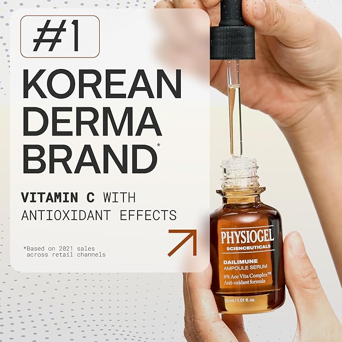 Physiogel Scienceuticals Dailimune Ampoule Vitamin C Face Serum Strengthens Skin Barrier Antioxidant, Moisturizing, Brightening, Soothing & Hydrating Serum Vitamin E & B5 Skincare Face Essence