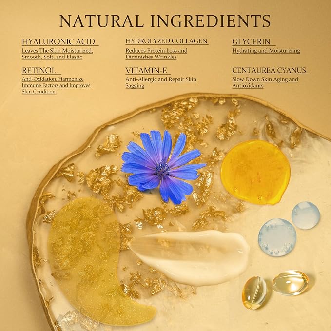 Gold Infused Eye Patches - 24K Gold Eye Masks for Dark Circles, Puffy Eyes, and Wrinkles, Anti-Aging Treatment with Collagen & Hyaluronic Acid, Deep Hydration & Firming (60 Pcs)