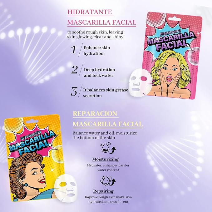 Face Masks Skincare 12 Sheet Pack Hydrating Skincare for All Skin Types, Beauty Girl Series, Natural Home Spa Treatment