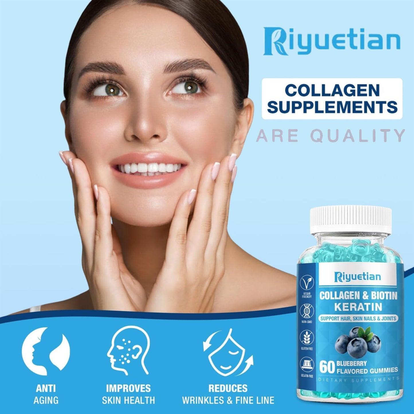 Biotin Gummies 15000mcg with Collagen for Adults Women & Men - Hair, Skin & Nails Gummies with Biotin - Collagen for Woman - Vegan, Non-GMO, Hair Vitamins - 120 Count, 2 Pack