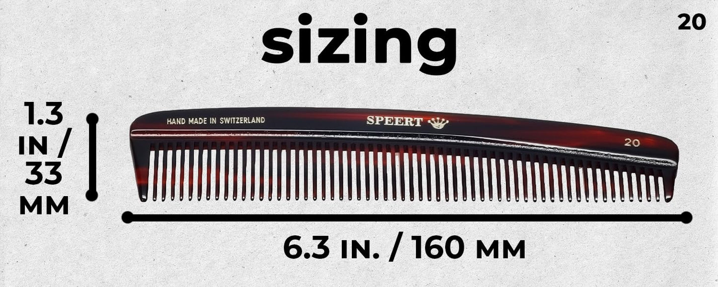 #20 Handmade Wide Tooth Comb Tortoise Havana Acetate Thick Coarse Curly Detangling Parting Grooming Teasing Hair Styling Hairdresser Barber Hairdressing Wet Dry Pocket Travel Women Men Kids