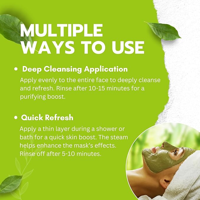 Green Tea Matcha Mud Mask with Aloe Vera, Deep Cleansing, Hydrating, and Relaxing Volcanic Clay Facial Mask