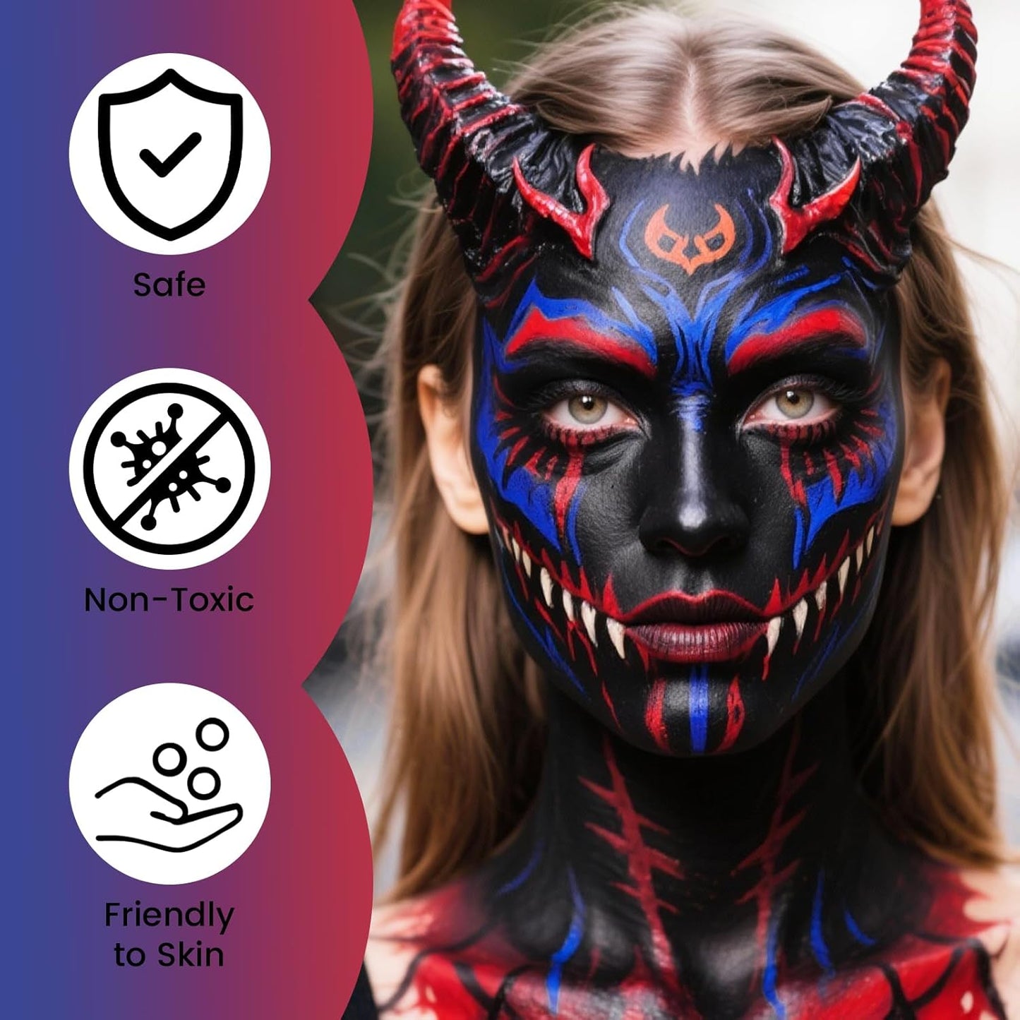 Red Black Blue Oil Based Face Paint Kit with Painting Brushes, Professional Full Coverage Greasepaint for Adults Halloween Cosplay SFX Clown Vampire Skull Makeup Party Theater Stage