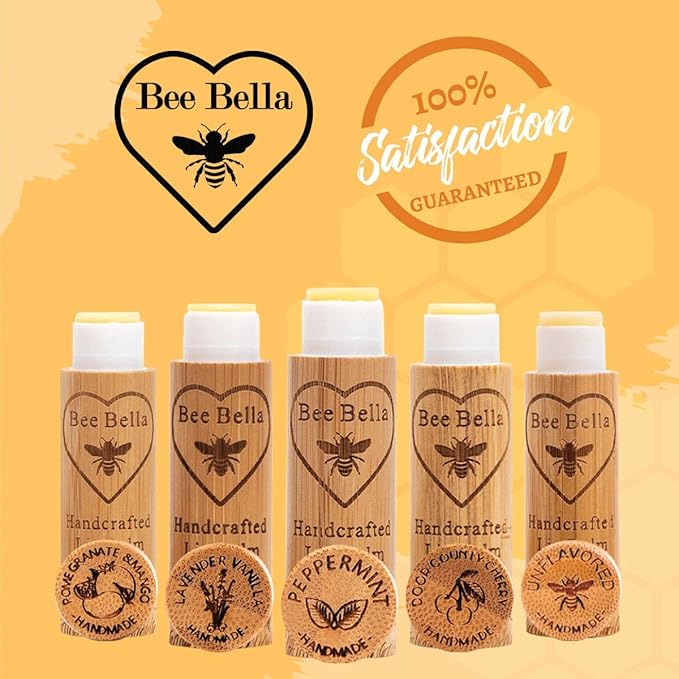 Bee Bella Lip Balm, Peppermint, 3 Pack - Hydrating Lip Care, 100% Natural, Original Organic Beeswax with Vitamin E, Handmade in USA, Easter Basket Gift