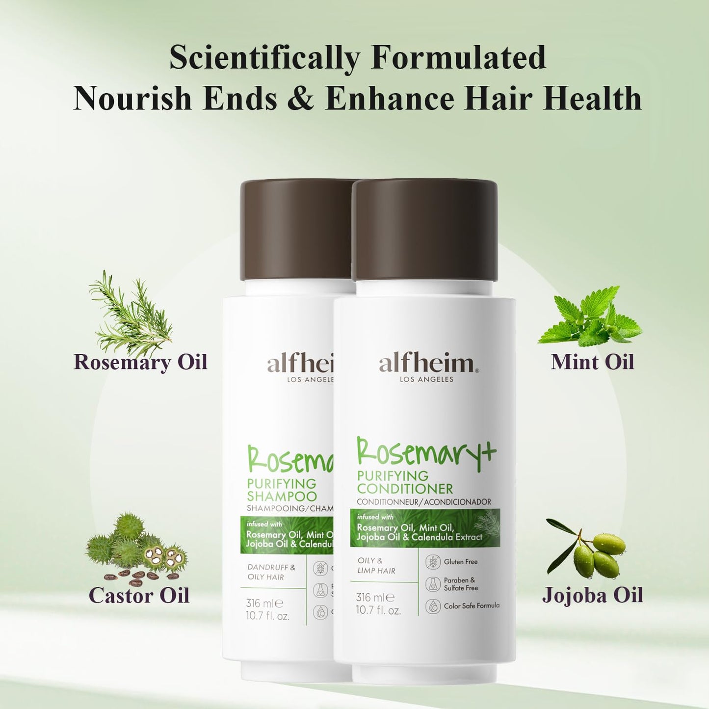 ALFHEIM Rosemary+ Purifying Shampoo & Conditioner Set Travel Size – Balancing Care for Oily & Fine Hair with Rosemary, Peppermint & Jojoba Oils – Deep Cleanse, Lightweight Hydration, Sulfate Free