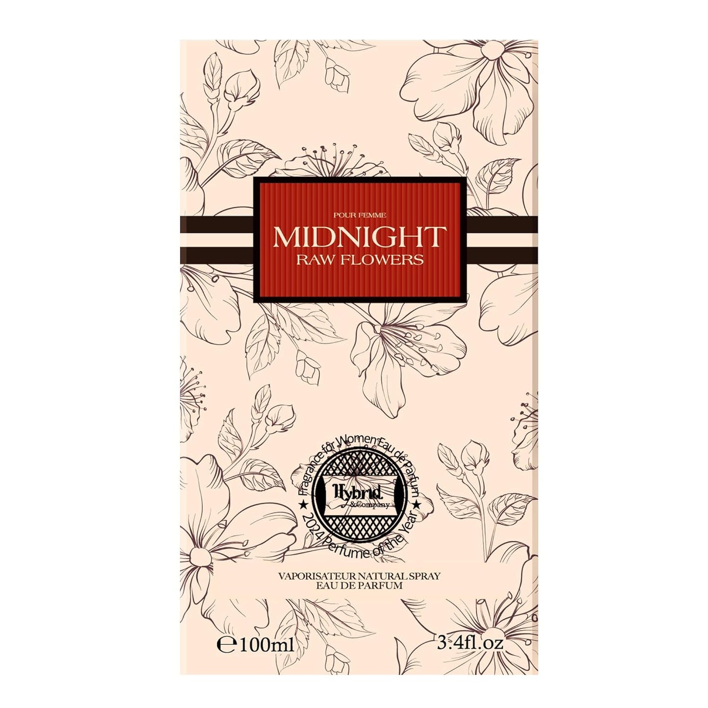 Hybrid & Company Women Midnight Raw Flowers Pour Femme Eau De Parfum Vaporisateur Natural Spray 3.4 Fl Oz