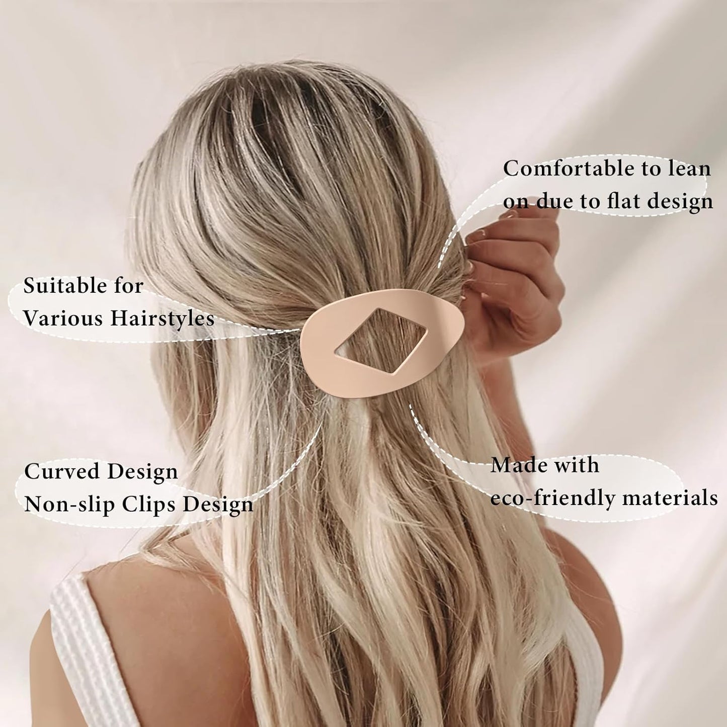 Flat Hair Clips for Women, 8 Pcs Matte No-Slip Flat Claw Clips for Girls,Cute Large Strong Hold No Crease Barrettes for Thick Thin Curly Hair,French Styling Accessories&Gifts for Women (Neutral Color)